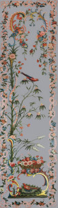 Chinoiserie style decorative wall painting with nesting birds