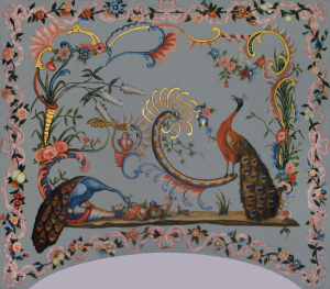 Chinoiserie style decorative wall painting with peacocks
