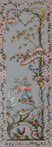 Chinoiserie style decorative wall painting with chickens