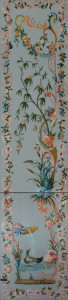 Chinoiserie style decorative wall painting featuring a fish and a duck