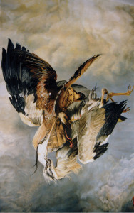Oil painting copy of a detail of Hunting in Olden Times by Edward Landseer