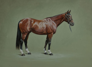 Portrait painting of Frankel standing against a green background