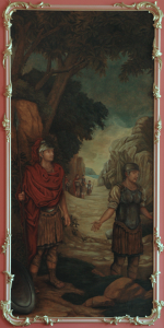 Original oil painting The Arrival of Aeneas at Carthage (left side panel)