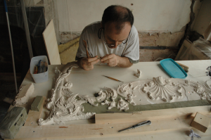 Adapting the base of the original casting of the 18th C mirror to be flat rather than curved as on the original.