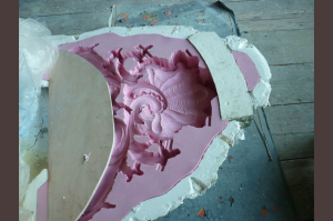 Silicone mould and plaster support for the new mirror ensemble top piece.